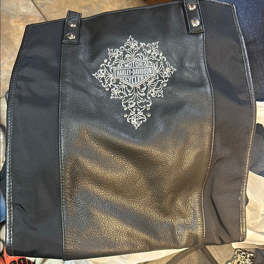 Harley-Davidson Black leather/nylon Tote Bag